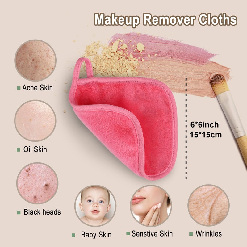 KODAMO Makeup Remover Cloth, Reusable Makeup Remover Pads Washable Travel Bag, Microfiber Makeup Removal Face Wash Cloths with Just Water, Gentle Soft,12 Pack, Pink - Image 3